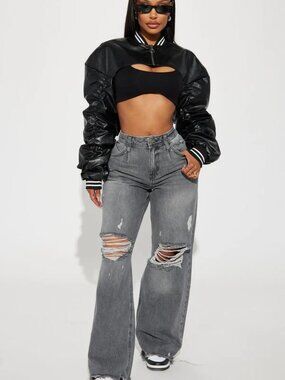 Fashion Nova Break The Rules Black Faux Leather Cropped Bolero Jacket Size M